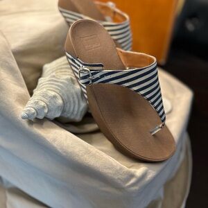 Striped Thong Sandals with wedge heels